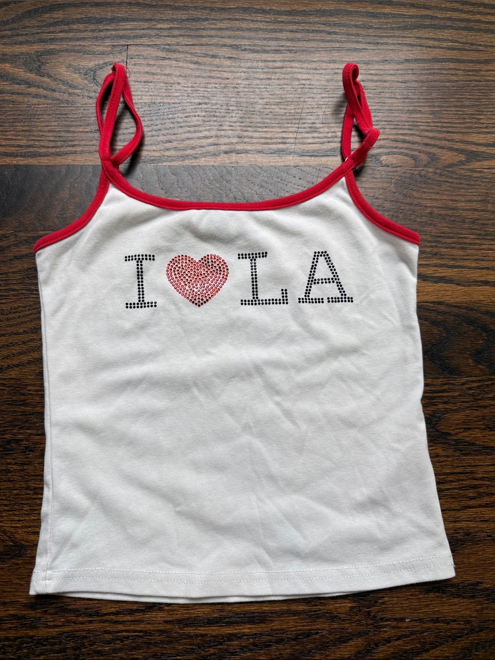Edikted White Cami with Red Trim & Rhinestone Heart Womens XS